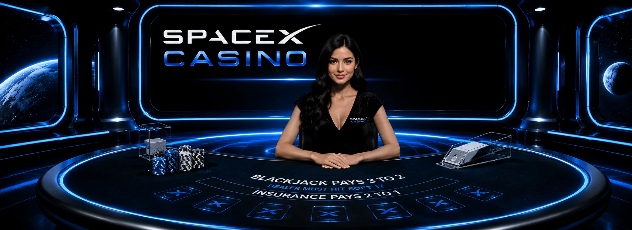 Live dealer tables at SpaceX Casino — Lightning Roulette, Crazy Time and Blackjack Party from Evolution